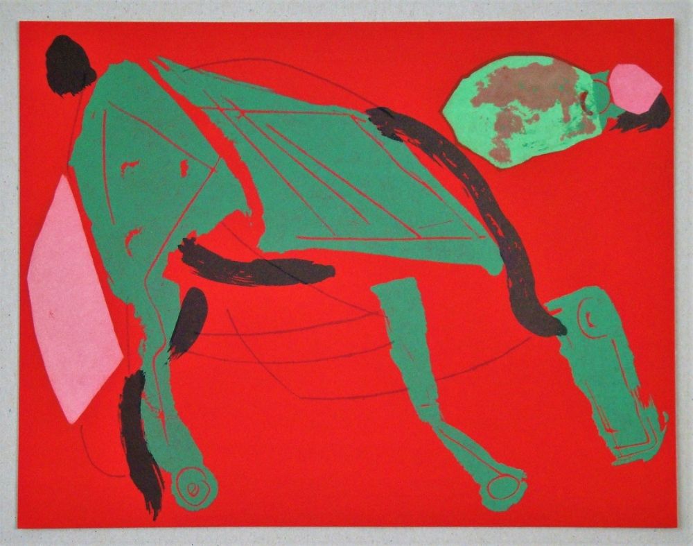 Litografia Marini - Cheval sur fond rouge