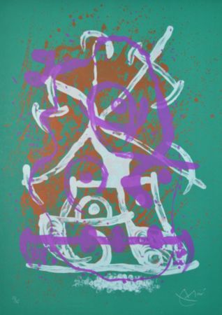 Litografia Miró - Chevauchee Rouge Et Violet Et Brun - M611