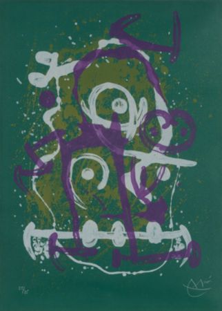 Litografia Miró - Chevauchée - vert violet brun