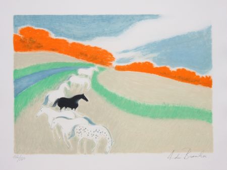 Litografia Brasilier - Chevaux Dans Le Pre