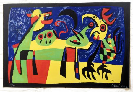 Litografia Miró - CHIEN ABOYANT À LA LUNE (1952). Dog barking at the moon (signée, 1952)