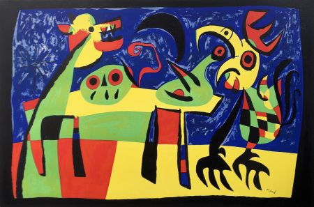 Litografia Miró - CHIEN ABOYANT À LA LUNE. Rare épreuve à plat (1952)