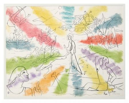 Litografia Cocteau - Christ et pêcheurs