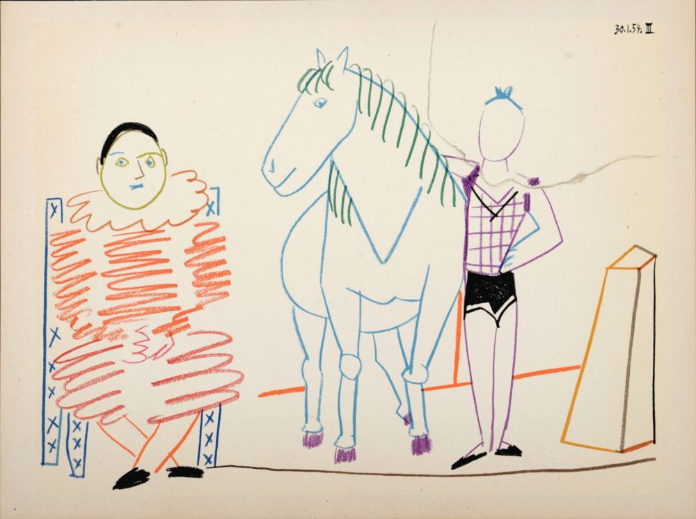 Litografia Picasso - Clown & Circus Rider, 1954