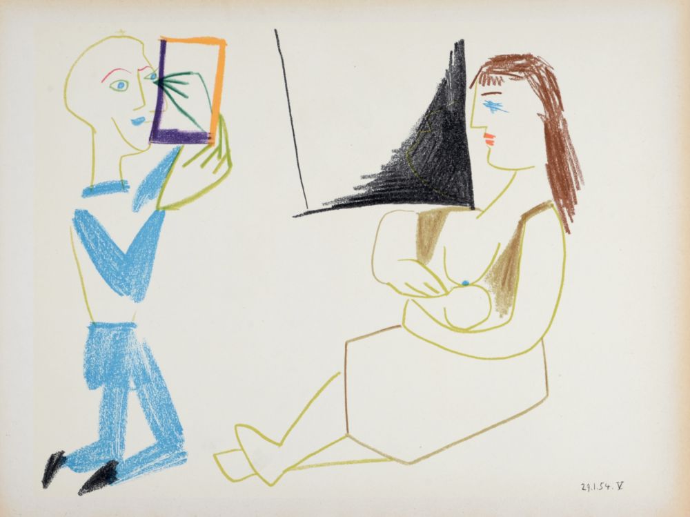 Litografia Picasso - Clown & Nude woman, 1954