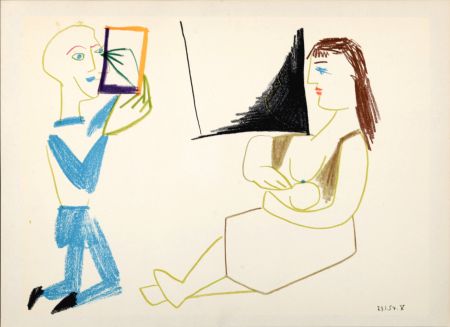 Litografia Picasso - Clown & Nude Woman, 1954