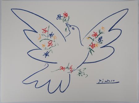 Litografia Picasso - Colombe aux rameaux de fleurs