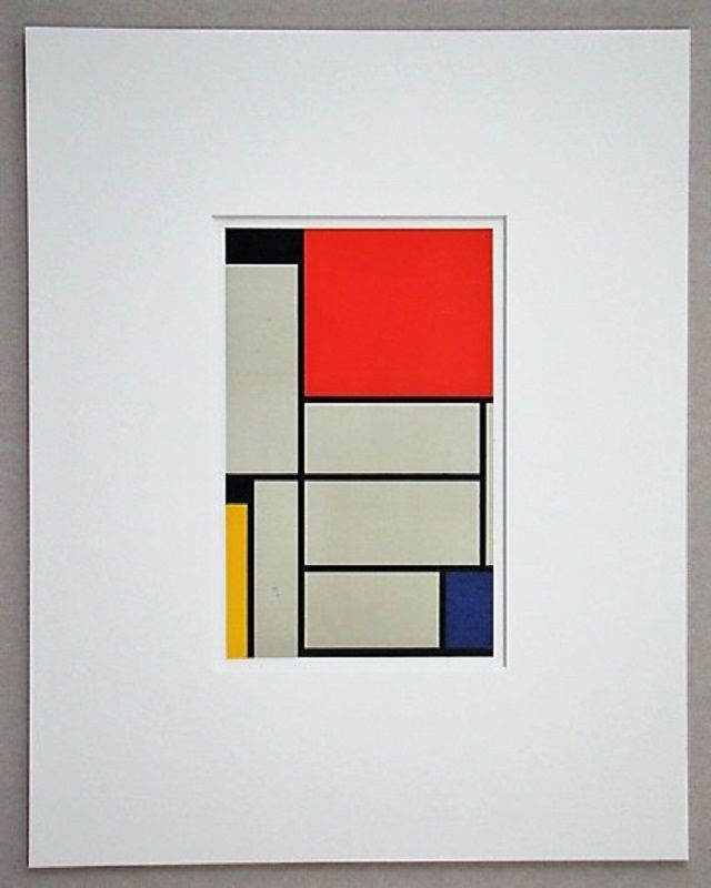 Litografia Mondrian - Compositie met rood, geel, blauw, zwart en grijs