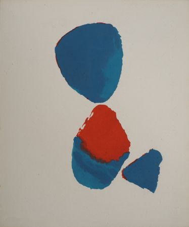Litografia Aaron - Composition abstraite bleu et rouge