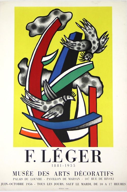 Litografia Leger -  Composition au 2 Oiseaux 1955    Musée  des Arts Décoratifs  1956