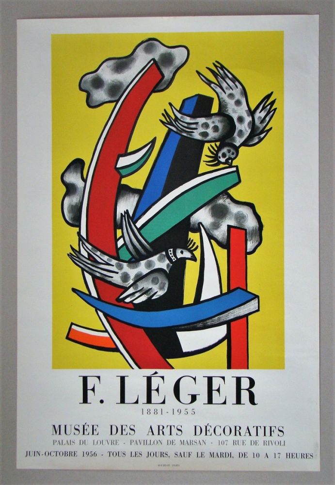 Manifesti Leger - Composition aux deux oiseaux sur fond jaune, 1955