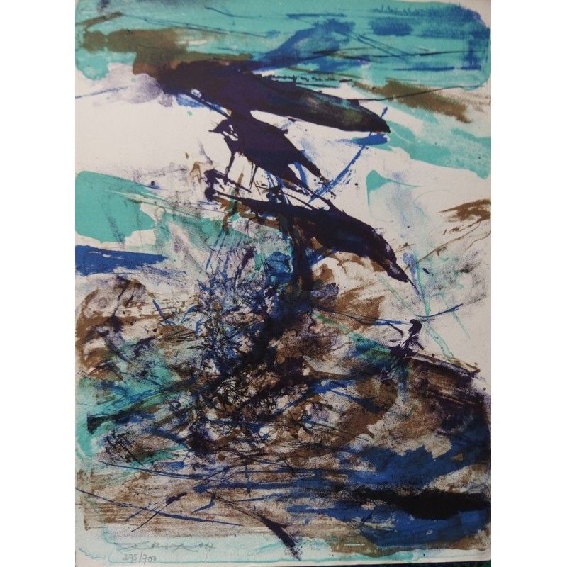 Litografia Zao - Composition bleu et brune