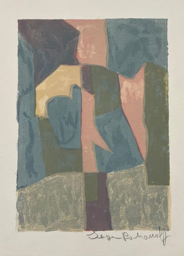 Litografia Poliakoff - Composition bleue, rose et grise L30 
