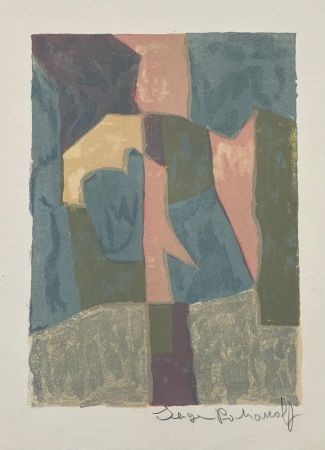 Litografia Poliakoff - Composition bleue, rose et grise L30 