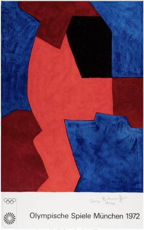 Litografia Poliakoff - Composition bleue, rouge et noir, 1969 
