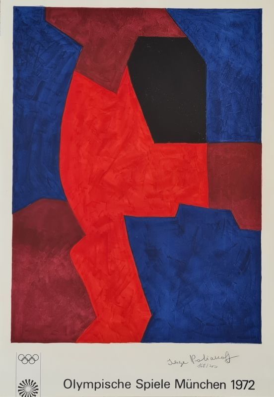 Litografia Poliakoff - Composition bleue, rouge et noire L77 