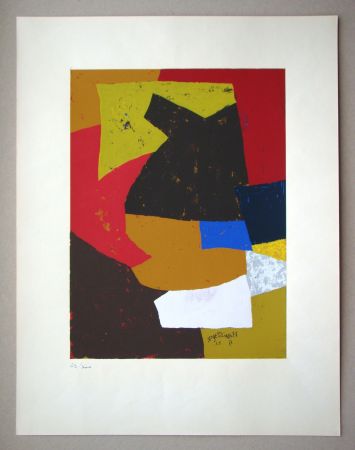 Serigrafia Poliakoff - Composition brune, ocre, blanche et rouge