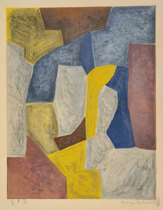 Litografia Poliakoff - Composition carmin, jaune, grise et bleue n°24 
