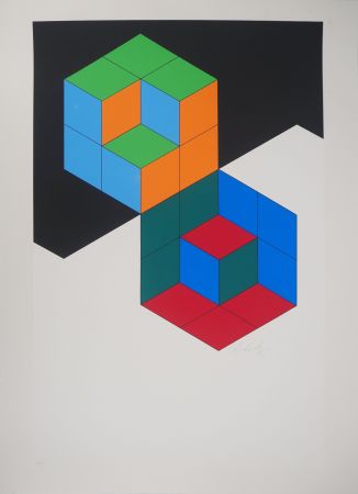 Serigrafia Vasarely - Composition cinétique : Bi-Hexa