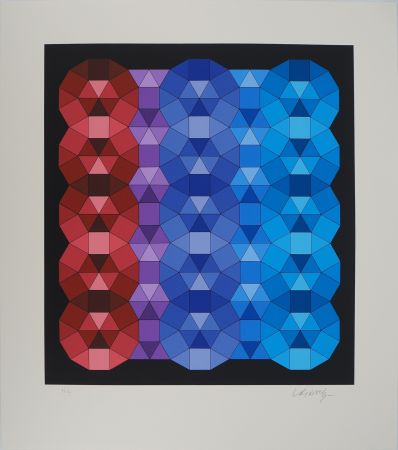 Serigrafia Vasarely - Composition cinétique en rouge, noir et violet (YKA