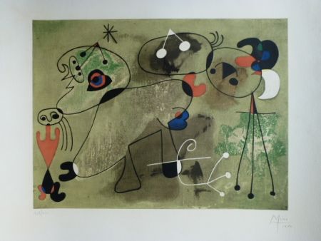 Litografia Miró - Composition fond vert