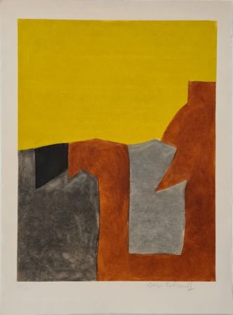 Acquaforte E Acquatinta Poliakoff - Composition grise brune et jaune IX 