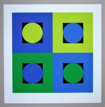 Serigrafia Claisse - Composition géométrique bleu et vert
