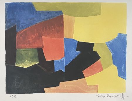 Acquaforte E Acquatinta Poliakoff - Composition in black, yellow, blue, and red
