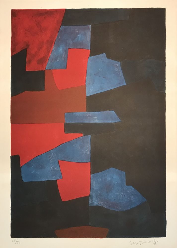 Litografia Poliakoff - Composition in red, blue, and black