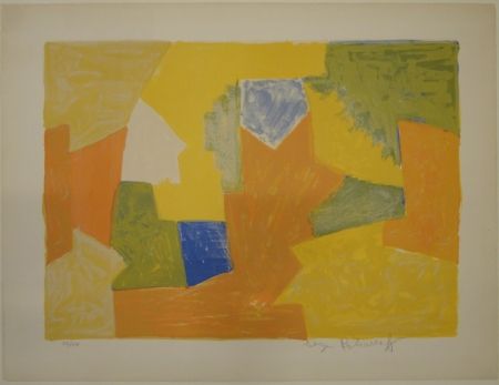 Litografia Poliakoff - Composition jaune, orange et verte / Komposition Gelb, Orange und Grün. 