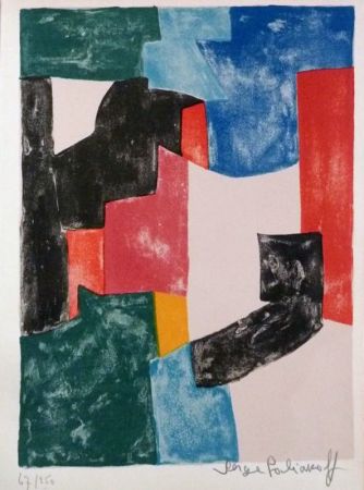 Litografia Poliakoff - Composition noir, bleu et rouge 