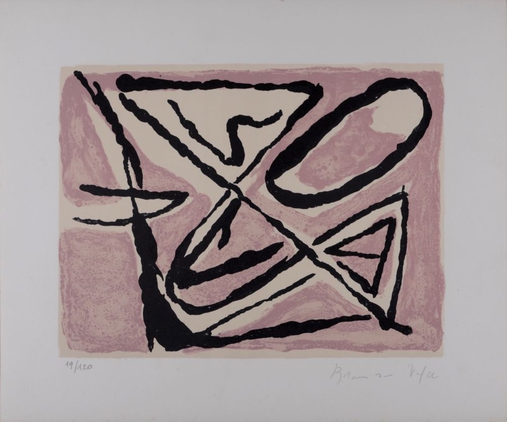 Litografia Van Velde - Composition Rose - Hand-signed