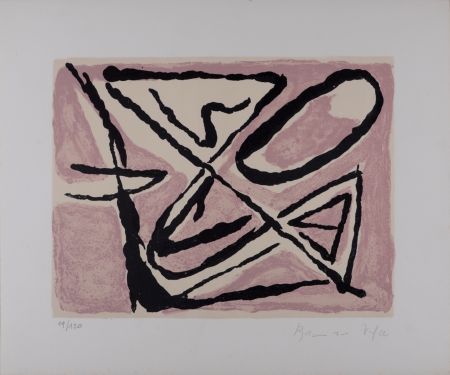 Litografia Van Velde - Composition Rose - Hand-signed