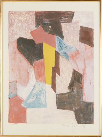 Litografia Poliakoff - Composition rouge, carmin et jaune