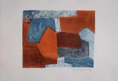Acquatinta Poliakoff - Composition rouge et bleue XXXVI, 1969 - Hand-signed