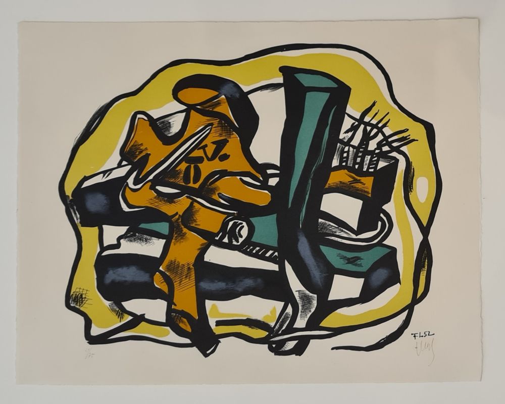 Litografia Leger - Composition sur fond jaune 