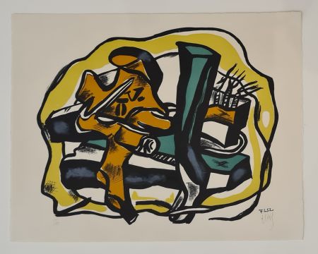 Litografia Leger - Composition sur fond jaune 