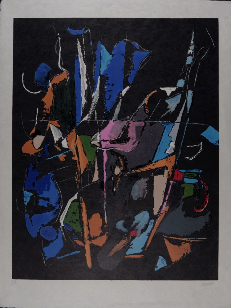 Litografia Lanskoy - Composition sur fond noir, circa 1968