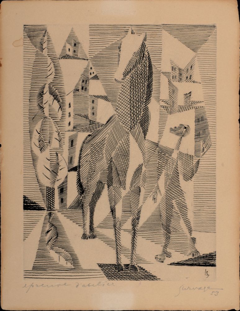 Acquaforte Survage - Composition surréaliste (H), 1953