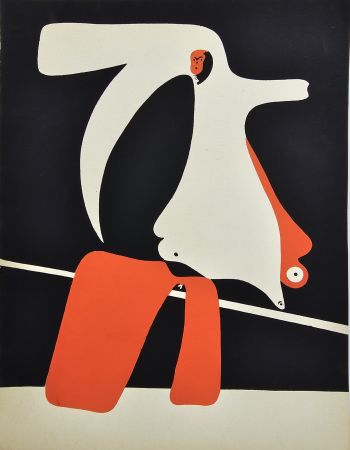 Pochoir Miró - Composition Surréaliste. Rouge. 
