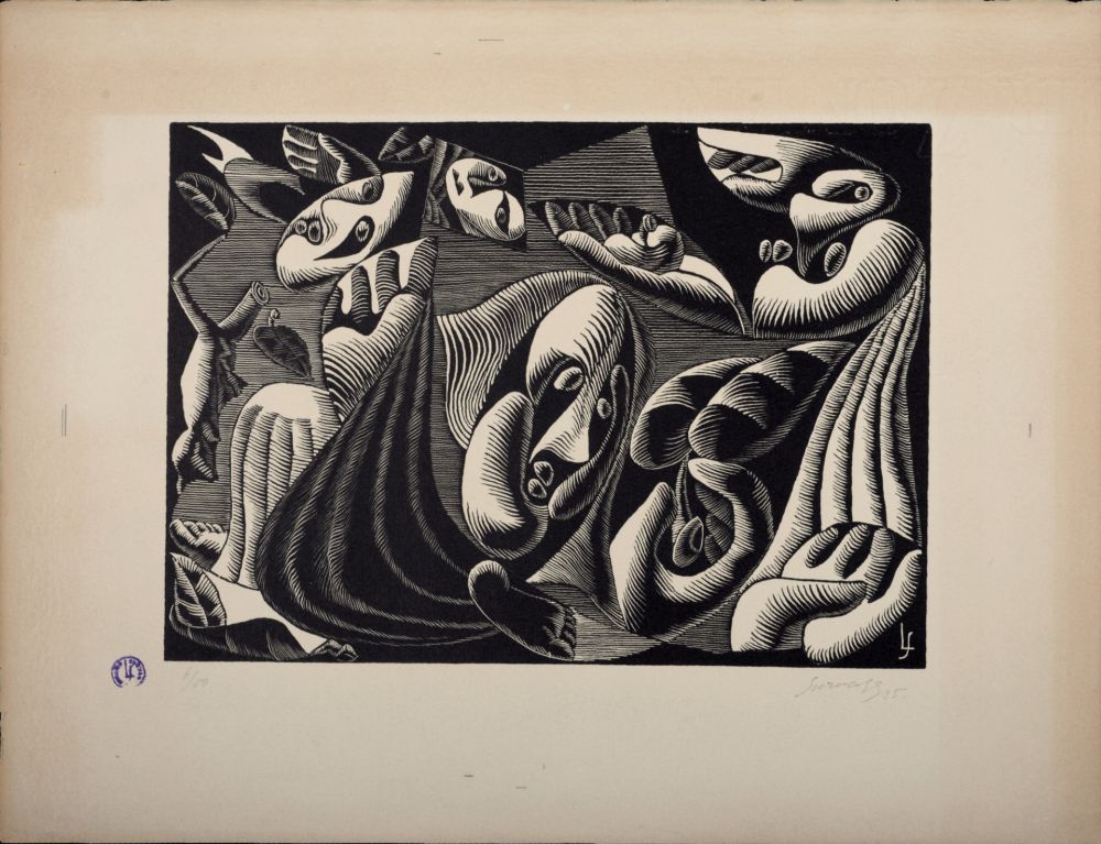 Incisione Su Legno Survage - Composition surréaliste XXII (2), 1935