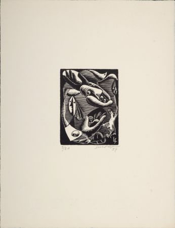Incisione Su Legno Survage - Composition surréaliste XXV (1), 1957