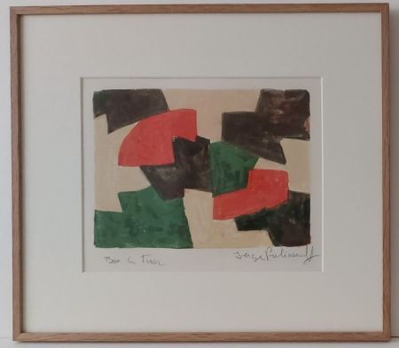 Litografia Poliakoff - Composition verte, beige, rouge et brune L45 