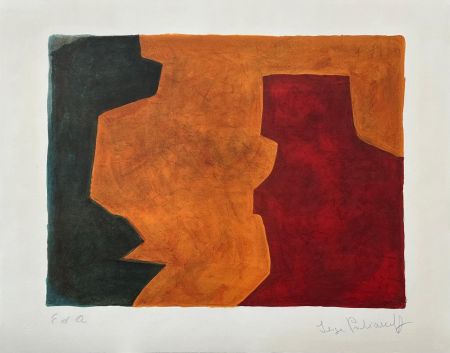 Litografia Poliakoff - Composition verte, orange et lie de vin L58 