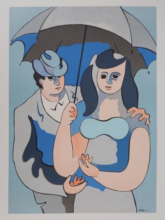Litografia Helion - Couple sous un parapluie