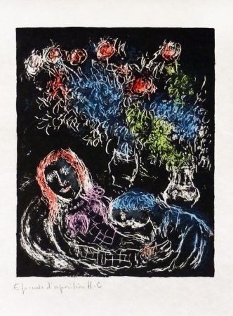 Litografia Chagall - Couple sur fond noir