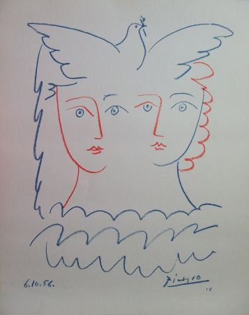 Litografia Picasso - Couple à la colombe