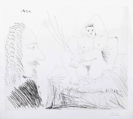 Incisione Picasso - Courtisane au lit avec un visiteur  from the 347 Series 