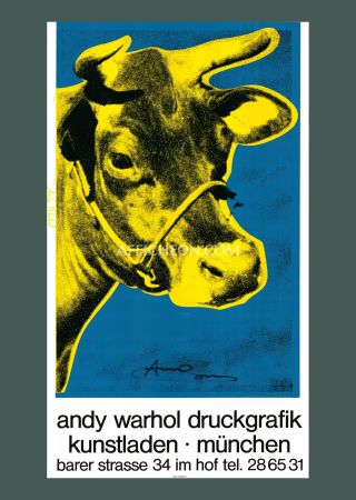 Serigrafia Warhol - 'Cow Wallpaper (Blue/Yellow)' 1983 Silkscreen (Hand-signed)