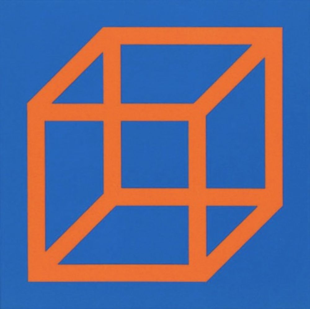 Linoincisione Lewitt - Cubes in Color on Color (Blue/Orange)